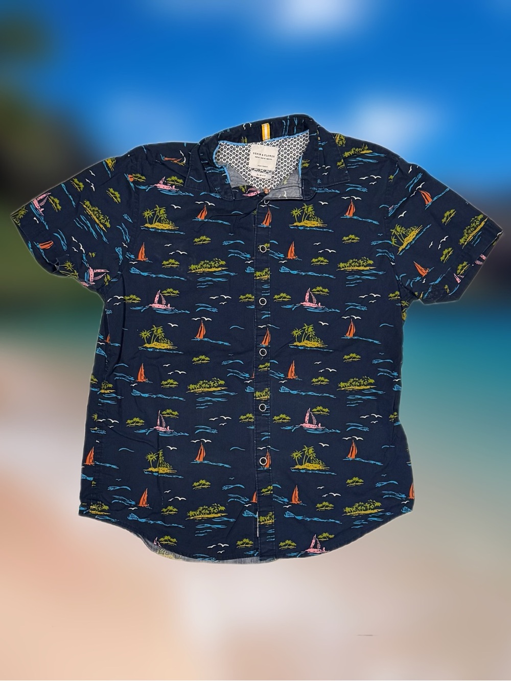 Denim & Flower Ricky Singh Men’s Size Medium Tropical Slim Fit Button-Up Shirt